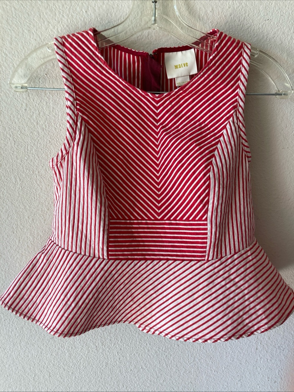 Maeve Anthropologie  Red Striped Cantua Peplum Tank Top Size 00